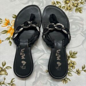 Le Matin Size 8 Black Braided Thong Sandals